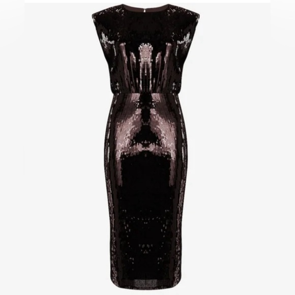 Express Sequin Midi Dress with shoulder pads Black style# 07806671 NWOT New - Picture 3 of 12